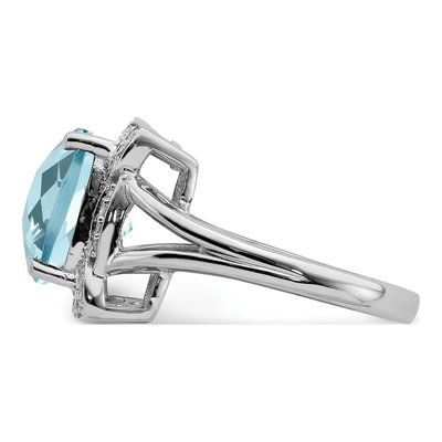 Sterling Silver 1/7 ct tw Sky Blue Topaz & Diamond Checker-Cut Ring – view 3