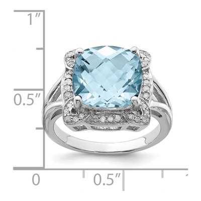 Sterling Silver 1/7 ct tw Sky Blue Topaz & Diamond Checker-Cut Ring – view 4