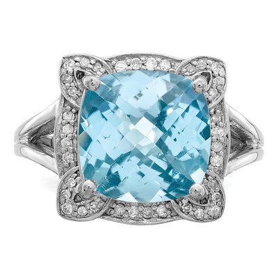 Sterling Silver 1/7 ct tw Sky Blue Topaz & Diamond Checker-Cut Ring – view 5