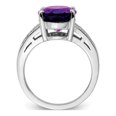 Sterling Silver 1/8 ct tw Amethyst & Diamond Oval Ring – view 2