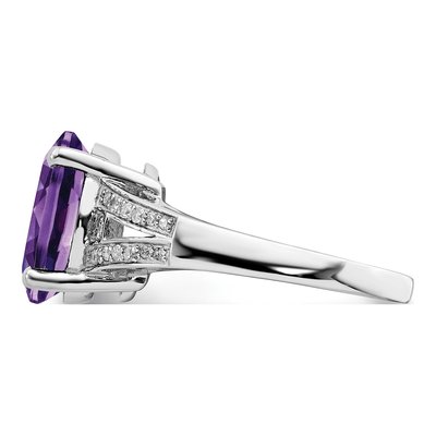 Sterling Silver 1/8 ct tw Amethyst & Diamond Oval Ring – view 3