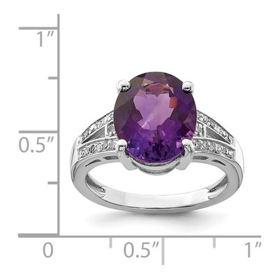Sterling Silver 1/8 ct tw Amethyst & Diamond Oval Ring – view 4