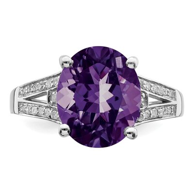 Sterling Silver 1/8 ct tw Amethyst & Diamond Oval Ring – view 5