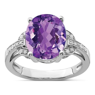 Sterling Silver 1/10 ct tw Amethyst & Diamond Ring