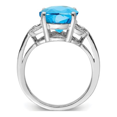 Sterling Silver 1/10 ct tw Swiss Blue Topaz & Diamond Oval Ring – view 3