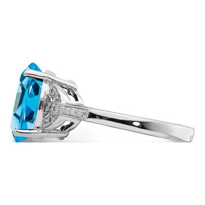 Sterling Silver 1/10 ct tw Swiss Blue Topaz & Diamond Oval Ring – view 4