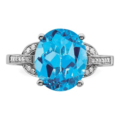 Sterling Silver 1/10 ct tw Swiss Blue Topaz & Diamond Oval Ring – view 5