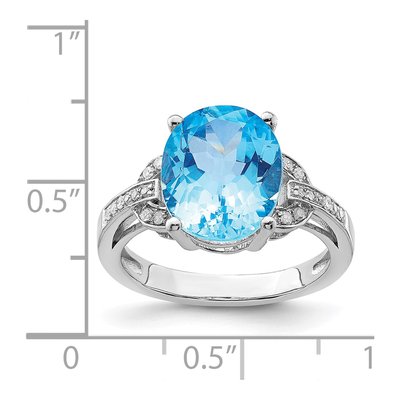 Sterling Silver 1/10 ct tw Swiss Blue Topaz & Diamond Oval Ring – view 6