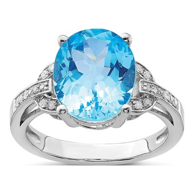 Sterling Silver 1/10 ct tw Swiss Blue Topaz & Diamond Oval Ring