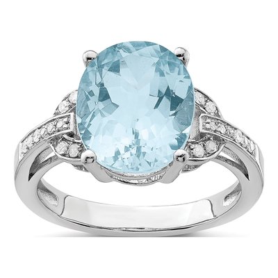Sterling Silver 1/10 ct tw Sky Blue Topaz & Diamond Ring