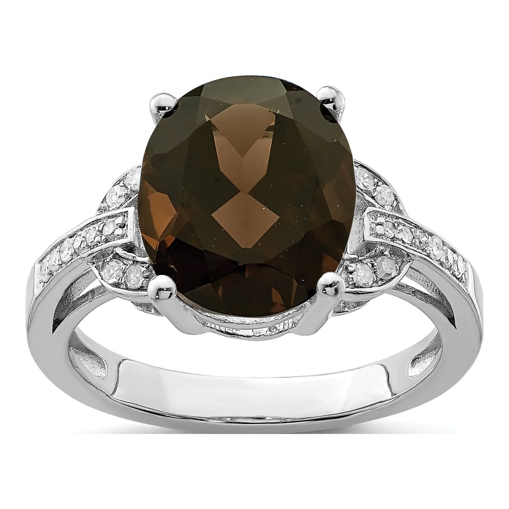 Sterling Silver 1/10 ct tw Smoky Quartz & Diamond Ring