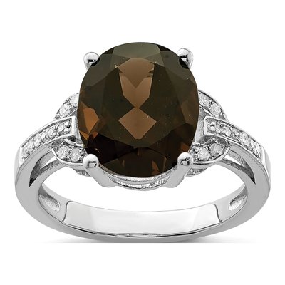 Sterling Silver 1/10 ct tw Smoky Quartz & Diamond Ring