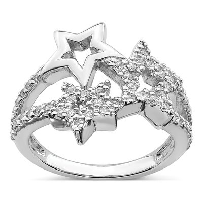 Sterling Silver CZ Triple Star Ring