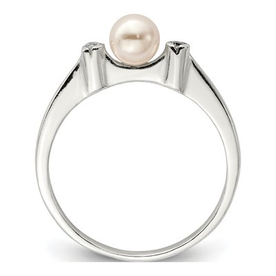 Sterling Silver Simulated Pearl & CZ Ring – view 3