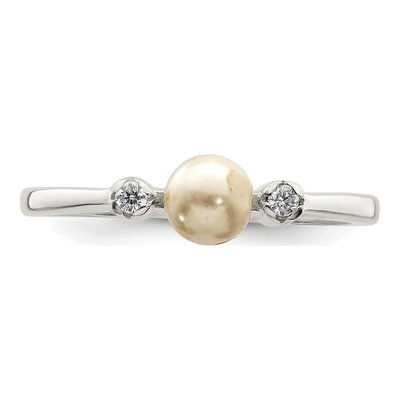 Sterling Silver Simulated Pearl & CZ Ring – view 5