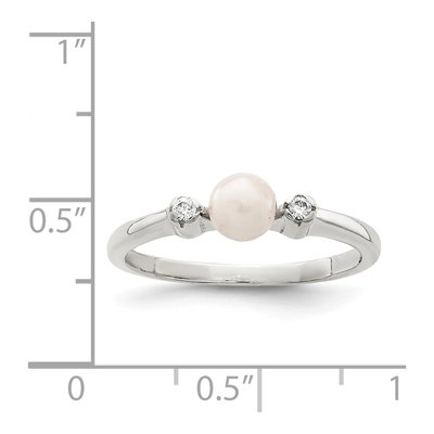 Sterling Silver Simulated Pearl & CZ Ring – view 6