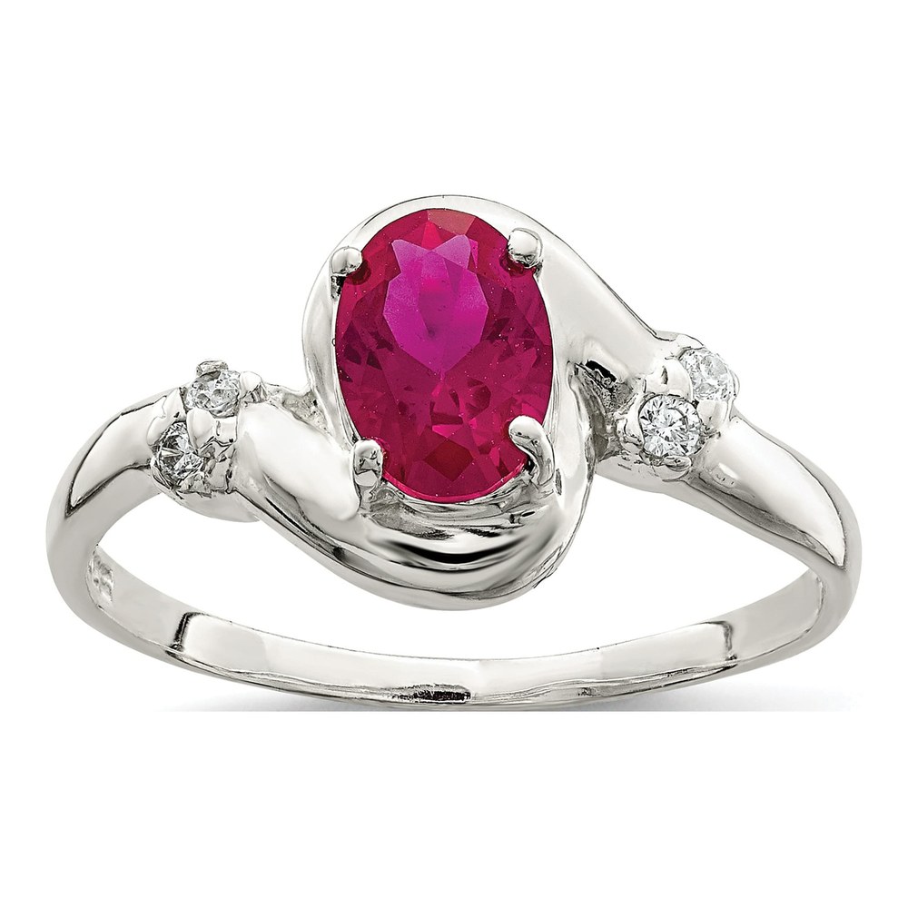 Sterling Silver Red Oval Cz Ring