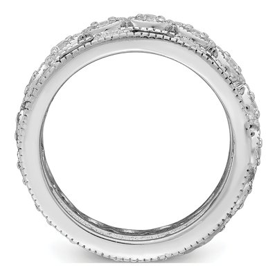 Sterling Silver Blue & White CZ 3-Band Ring Set – view 3
