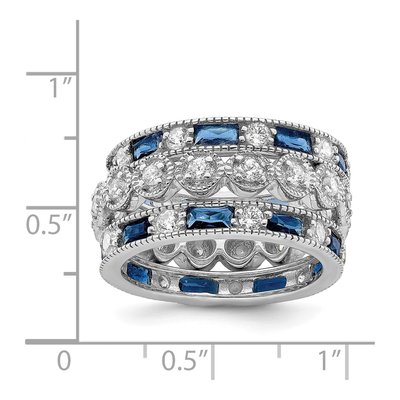 Sterling Silver Blue & White CZ 3-Band Ring Set – view 4