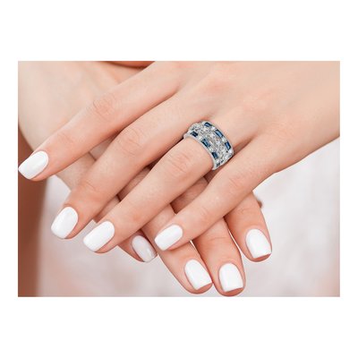 Sterling Silver Blue & White CZ 3-Band Ring Set – view 6