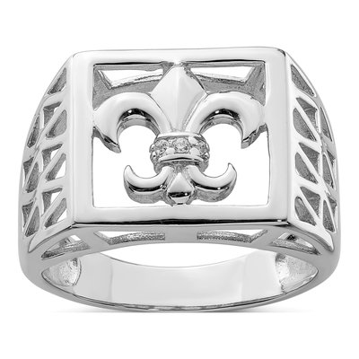 Men's Sterling Silver CZ Fleur de Lis Ring