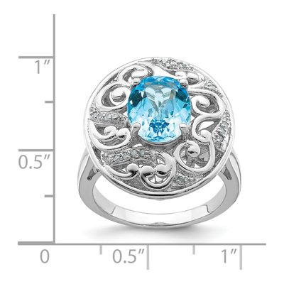 Sterling Silver 1/15 ct tw Swiss Blue Topaz & Diamond Ring – view 4
