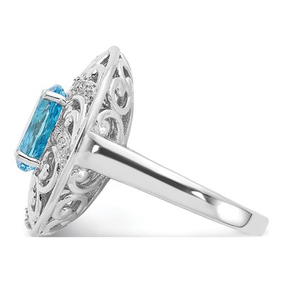 Sterling Silver 1/15 ct tw Swiss Blue Topaz & Diamond Ring – view 5