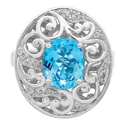 Sterling Silver 1/15 ct tw Swiss Blue Topaz & Diamond Ring – view 6