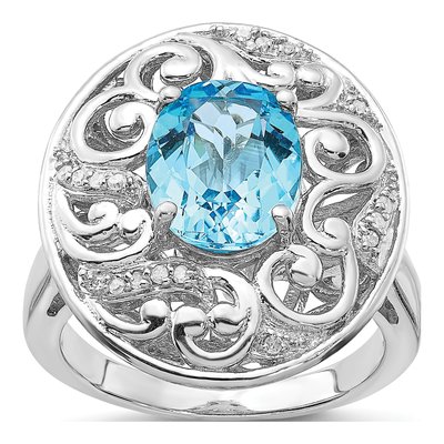 Sterling Silver 1/15 ct tw Swiss Blue Topaz & Diamond Ring