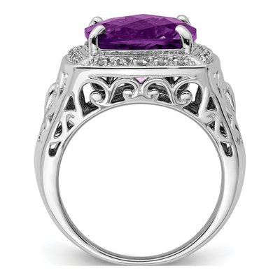 Sterling Silver 1/10 ct tw Amethyst & Diamond Ring – view 3