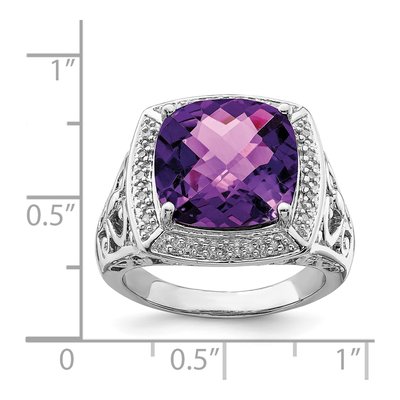 Sterling Silver 1/10 ct tw Amethyst & Diamond Ring – view 4