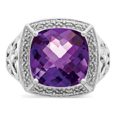 Sterling Silver 1/10 ct tw Amethyst & Diamond Ring – view 6