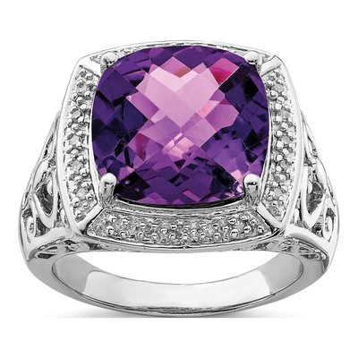 Sterling Silver 1/10 ct tw Amethyst & Diamond Ring