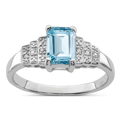 Sterling Silver Swiss Blue Topaz & Diamond Ring