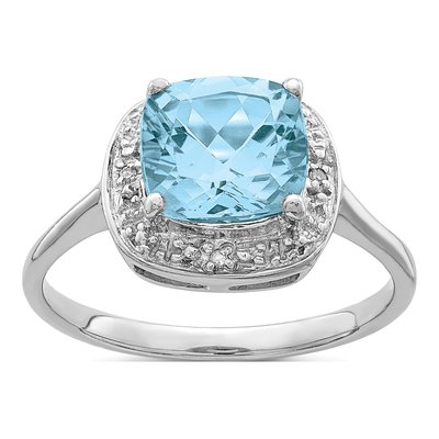 Sterling Silver Swiss Blue Topaz & Diamond Ring