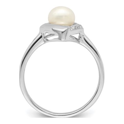 Sterling Silver Freshwater Cultured Pearl & Diamond Ring – view 2