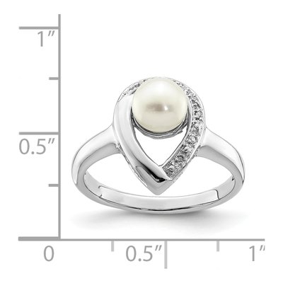 Sterling Silver Freshwater Cultured Pearl & Diamond Ring – view 3