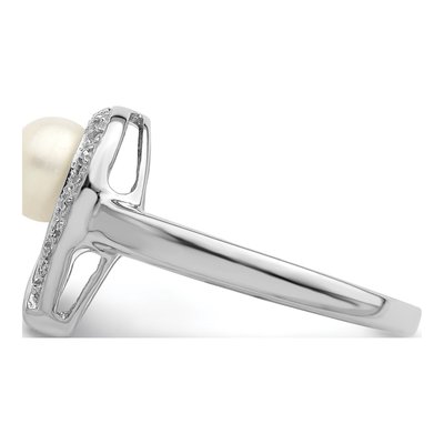 Sterling Silver Freshwater Cultured Pearl & Diamond Ring – view 4