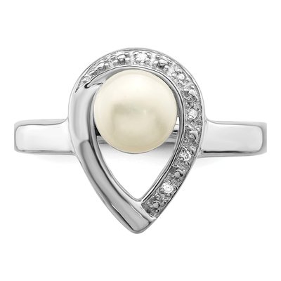 Sterling Silver Freshwater Cultured Pearl & Diamond Ring – view 5