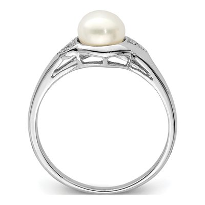 Sterling Silver Freshwater Cultured Pearl & Diamond Ring – view 2