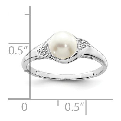 Sterling Silver Freshwater Cultured Pearl & Diamond Ring – view 4