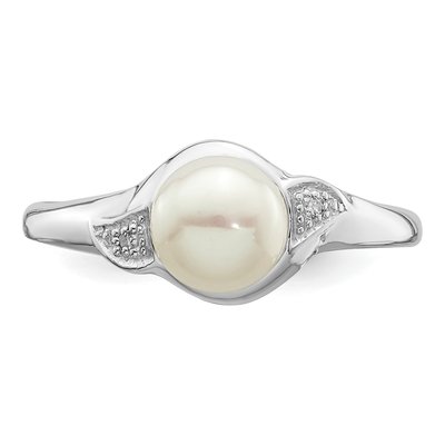 Sterling Silver Freshwater Cultured Pearl & Diamond Ring – view 5