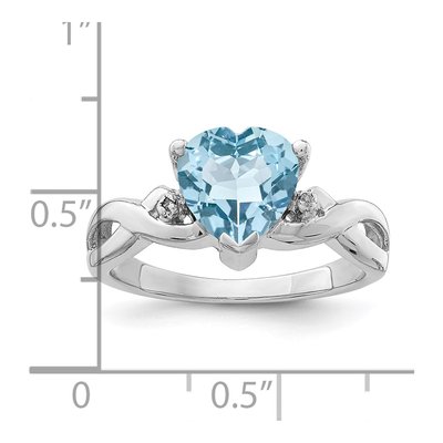 Sterling Silver Swiss Blue Topaz & Diamond Heart Ring – view 4