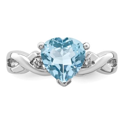 Sterling Silver Swiss Blue Topaz & Diamond Heart Ring – view 6