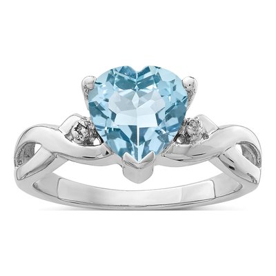 Sterling Silver Swiss Blue Topaz & Diamond Heart Ring
