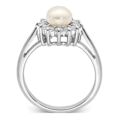 Sterling Silver Freshwater Cultured Pearl & CZ Ring – view 2