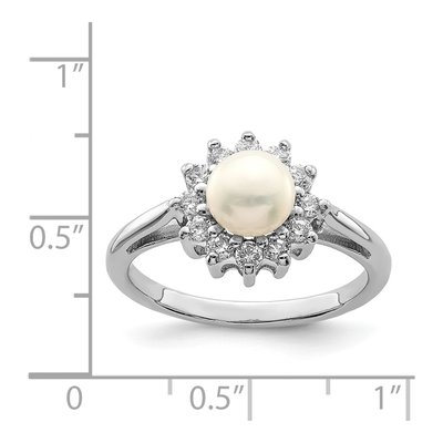Sterling Silver Freshwater Cultured Pearl & CZ Ring – view 4