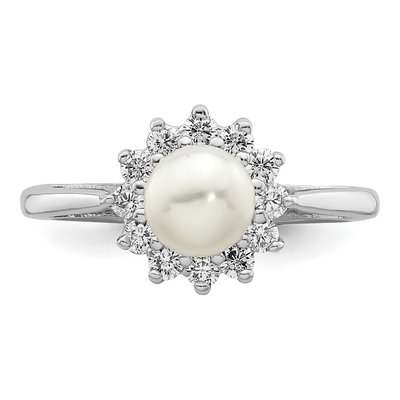 Sterling Silver Freshwater Cultured Pearl & CZ Ring – view 5