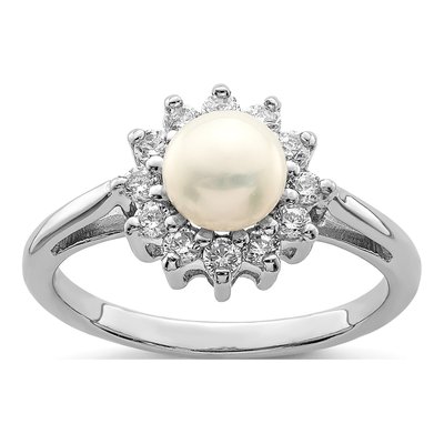 Sterling Silver Freshwater Cultured Pearl & CZ Ring