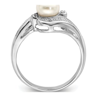 Sterling Silver Freshwater Cultured Pearl & Diamond Ring – view 2